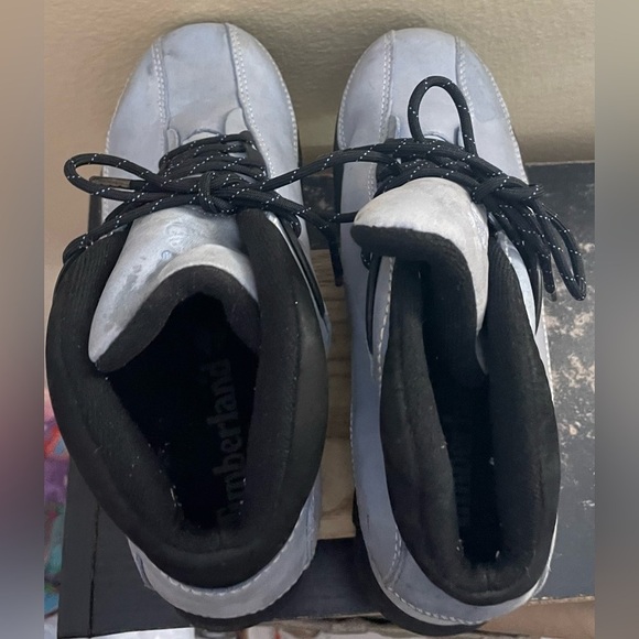 VINTAGE y2k 90s Timberland Euro-Dub Boots Soft Leather Streetwear Baby Blue 7.5 - Picture 6 of 11